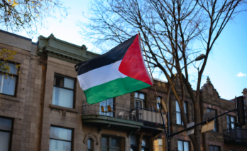La bandera de Palestina durant una protesta a Montreal. (JBouchez / Wikimedia Commons)