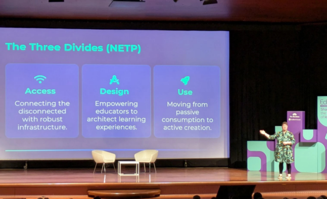 L'assessora estratègica en tecnologia educativa, Kristina Ishmael, va oferir la ponència inaugural del congrés/Junior Report